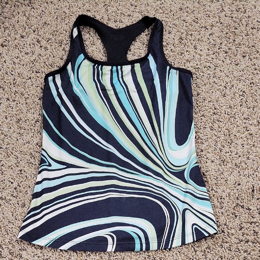 Stylish Women's Black and Green Swirl Top